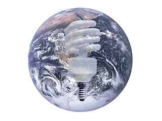 Image showing Energy saving lamp against the background of the Earth