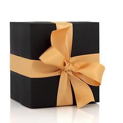 Image showing Black Gift Box with Gold Bow