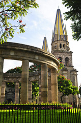 Image showing Rotunda of Illustrious Jalisciences and Guadalajara Cathedral in Jalisco, Mexico