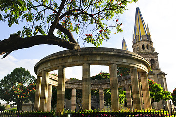 Image showing Rotunda of Illustrious Jalisciences and Guadalajara Cathedral in Jalisco, Mexico