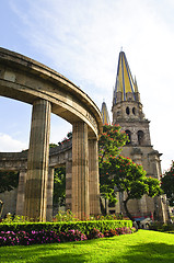 Image showing Rotunda of Illustrious Jalisciences and Guadalajara Cathedral in Jalisco, Mexico