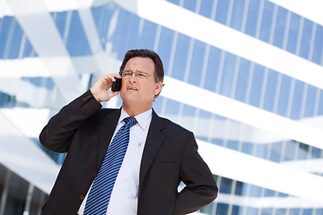 Image showing Concerned Businessman Talks on His Cell Phone