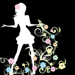 Image showing Girl shilouette with flowers