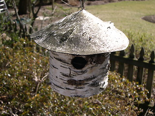 Image showing birch bark birdhouse