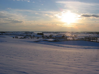Image showing Sunset in snowy landscape