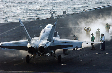 Image showing F/A-18 on aircraft carrier