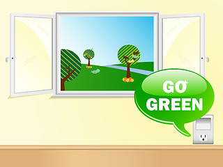 Image showing Electric Outlet Saying Go Green with Beautiful Window. 