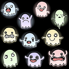 Image showing Set of 10 Cute Glowing Ghosts