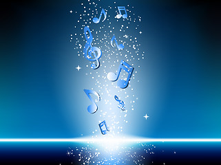 Image showing Blue background with music notes and stars