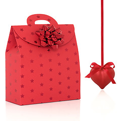 Image showing Red Gift Bag and Heart Shaped Bauble