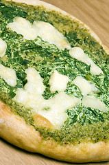 Image showing organic pizza spinach basil pesto cheese