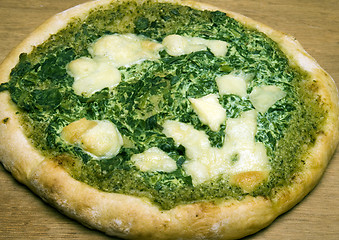 Image showing organic pizza spinach basil pesto cheese