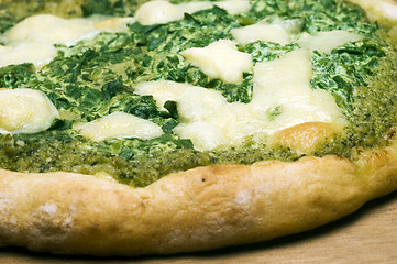 Image showing organic pizza spinach basil pesto cheese