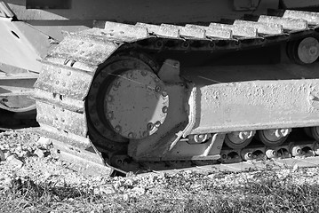 Image showing bulldozer tracks in black and white