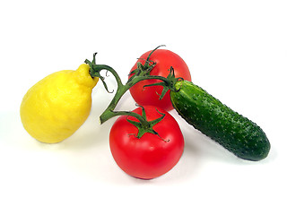 Image showing Vegetables and fruit on a branch