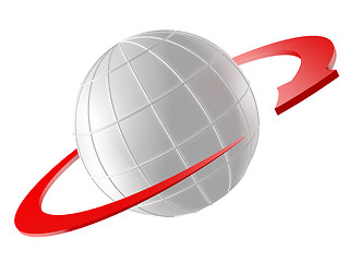 Image showing 3D rendered Globe with red arrow as orbit