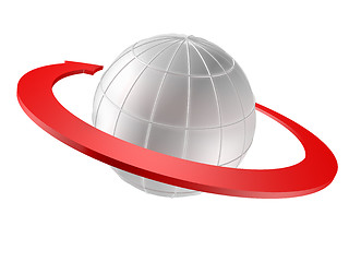 Image showing 3D rendered Globe with red arrow as orbit