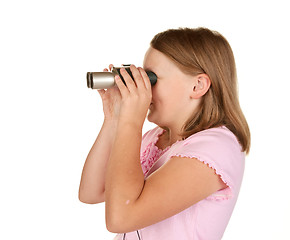 Image showing young girl looking through binoculars