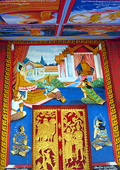 Image showing Buddha's life on the wall. Huay Xai. Laos