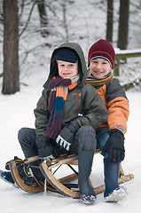 Image showing Boys On A Sled