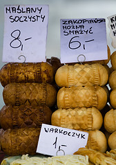 Image showing Smoked cheese Oscypki on the market in Zakopane Poland