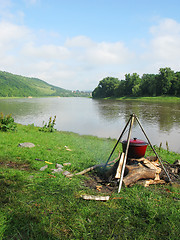 Image showing Tourist kettle on the river