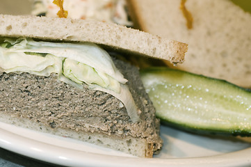 Image showing chopped chicken liver kosher sandwich on jewish rye bread