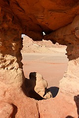 Image showing Window in the orange sandstone rock in desert