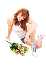 Image showing Girl sitting on floor.