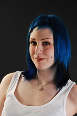 Image showing Heath shoot of blue hair.