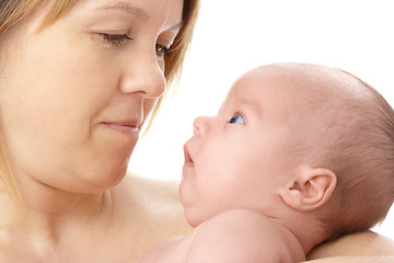 Image showing Cute newborn in mother's hands