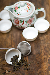 Image showing green chinese tea set