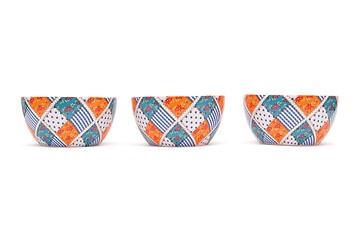 Image showing Row of three porcelain bowls isolated
