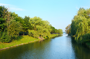 Image showing Evening in the park near the lake.