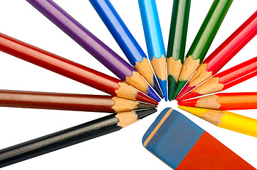 Image showing Colored pencils and eraser