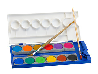 Image showing Watercolor paints and brushes