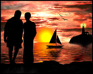 Image showing couple watching sunset
