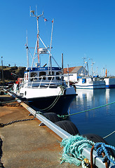 Image showing Boat docked at harbour
