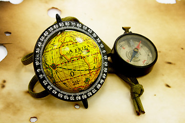 Image showing Globe and compass