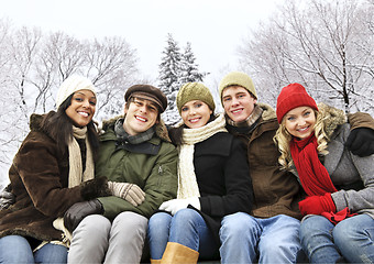 Image showing Group of friends outside in winter