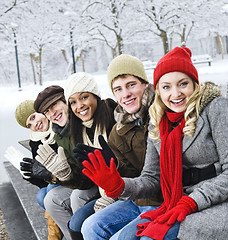 Image showing Group of friends outside in winter