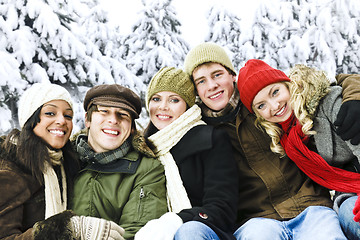 Image showing Group of friends outside in winter