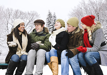 Image showing Group of friends outside in winter