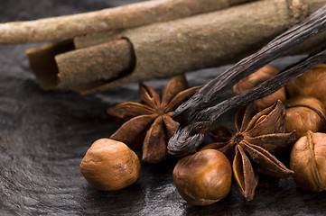 Image showing aromatic spices with brown sugar and nuts