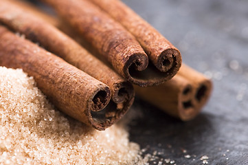 Image showing aromatic spices with brown sugar - cinnamon