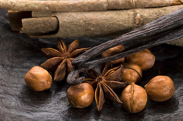 Image showing aromatic spices with brown sugar and nuts