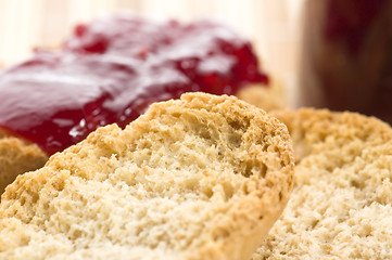 Image showing Breakfast of cherry jam on toast
