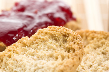 Image showing Breakfast of cherry jam on toast
