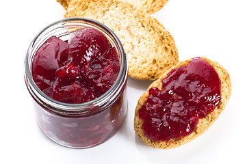 Image showing Breakfast of cherry jam on toast