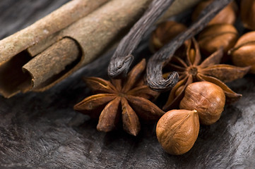 Image showing aromatic spices with brown sugar and nuts